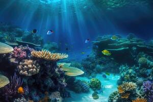 underwater coral reef full of sea creatures . photo