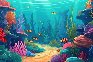 submarino coral arrecife lleno de mar criaturas . ai generado foto