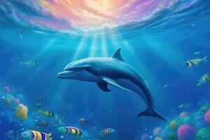 hermosa delfines debajo el mar . ai generado foto