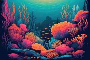 underwater coral reef full of sea creatures . photo