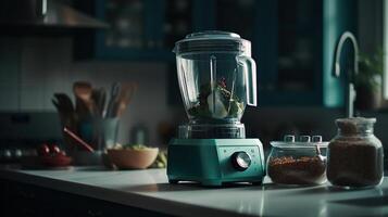 blender in a modern bright kitchen, image photo