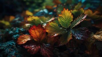 bosque hojas mezcla, ai generado imagen foto