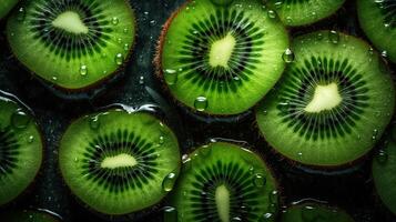 sweet sliced kiwi background, adorned with glistening droplets of water , image photo