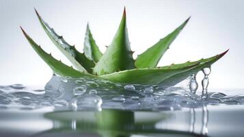 aloe vera with water behind and white background , image photo