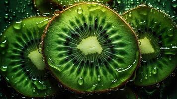 dulce rebanado kiwi fondo, adornado con brillante gotas de agua , generado ai imagen foto