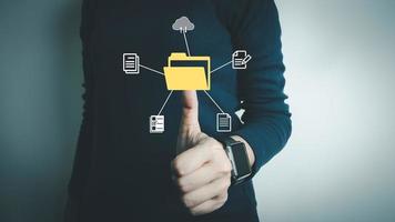Document Management System DMS, Online document database management, Organization document Organized, automated processes to manage files, ERP enterprise efficient, business technology. photo