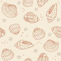 Vector seamless pattern with hand drawn scallop seashells, sea elements and stars. Beautiful marine design, perfect for prints and patterns, textile, fabric, children background