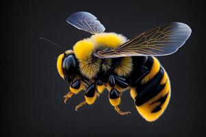 micro abeja aislado en un oscuro fondo, ai generado foto