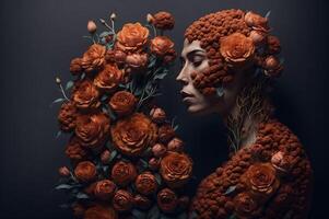 flores cubierta un mujer, mental salud concepto, ai generado foto