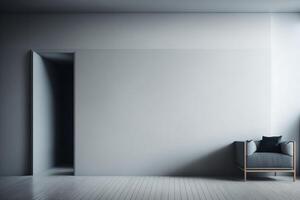 un moderno minimalista vacío hogar con un blanco pared. ilustración Bosquejo en 3d, ai generado foto