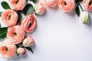 a border of flowers on white background, card design, photo