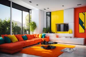 modern living room in bright colors, photo