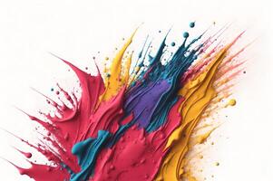 Coluored paint explosion, fantasy rainbow coluor splash on white background, photo