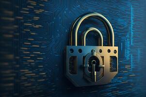 padlock on binary code background, cybersecurity concept, photo