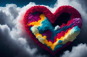 colorful cloud heart in the sky, abstract background, love concept valentines day illustration, photo