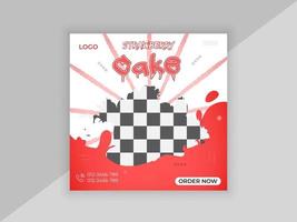 Social media post design template of strawberry cake vector