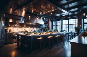 interior de un restaurante, moderno diseño para un cocina, generativo I a foto