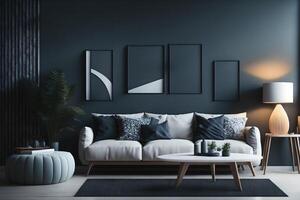 interior living room wall mockup 3d rendering, 3d illustration, photo