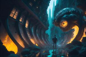 futuristic metaverse portal to an alien planet, virtual place, photo