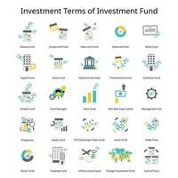 inversión condiciones y vocabulario de diferente tipo de inversión fondo icono vector