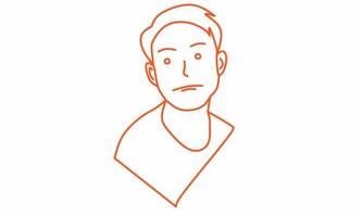 Line art with orange colored lines sketching a boy's face with half body shape vector