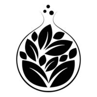 Round flask with leaves vector icon design. Natural science flat icon.