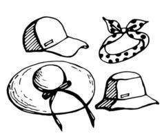 Beach hats. Four items,. Vector