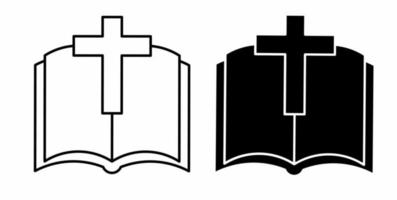 contorno silueta Biblia libro con cruzar cristiano icono conjunto aislado en blanco antecedentes vector