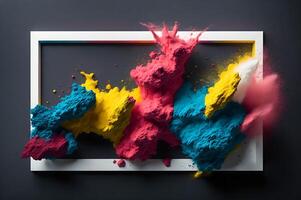 abstract powder colour frame explosion background with splashes, for displaying product, photo