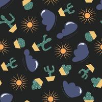 Seamless pattern with cactus and sun on a black background vector