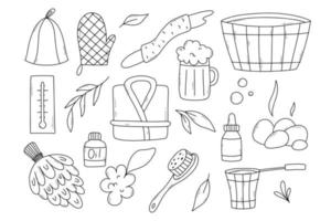 Set of bath elements in doodle style. Vector illustration. Bath collection.