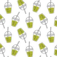 Seamless pattern with glass of smoothie in doodle style. vector illustration. Smoothie, lemonade or cocktail print.