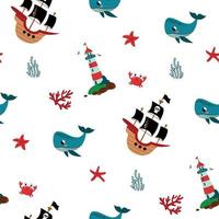 Seamless pattern with cute pirates. Design for fabric, textile, wallpaper, packaging. vector