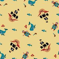 Seamless pattern with cute pirates. Design for fabric, textile, wallpaper, packaging. vector