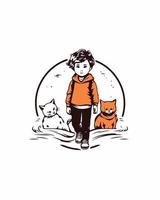 Boy with his cats illustration vector