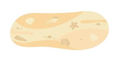 Summer time. Top view of an exotic empty beach with sea stars and seashells. Vector illustration