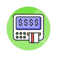 The ATM icon represents a machine that dispenses cash and allows customers to perform banking transactions vector