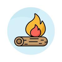 Campfire, burning bonfire, wood log with fire flame in editable design vector