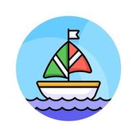 A sailboat icon represents a boat propelled by the wind using a sail, modern vector of boating