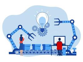 industria robot fábrica concepto industrial embalaje sistema proceso robótico sistema controlar bienes futuro producción proceso con infografía gráfico y personas avanzado logística tecnología vector