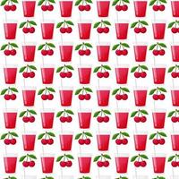 Glass of cherry juice and cherries seamless pattern. For labels, menus, poster, print, or packaging design. Vector illustration