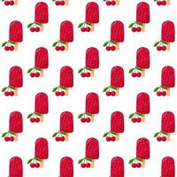 Cherry ice cream, cherry sorbet seamless pattern. For sticker, posters, banners, product packaging design, etc. Vector illustration