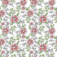 Seamless pattern with red flowers on a white background. vector