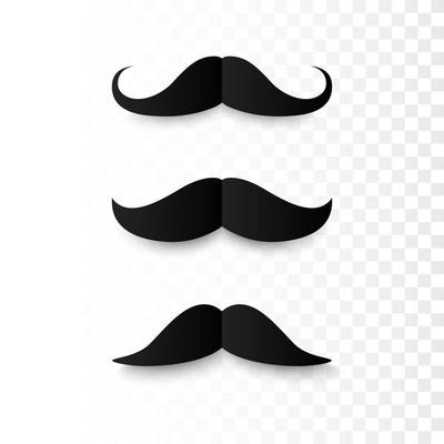 Set of Paper Mustaches. Black silhouette of moustaches. Fathers day decorative element. vector illustration