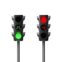 Realistic green and red traffic lights with countdown. Traffic Laws. Isolated vector illustration