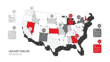 Infographic Map for Business. 4 Steps modern border. Element Usa map infographic diagram, presentation vector. vector