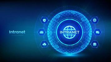 INTRANET. Global Network Connection Technology abstract concept. Hexagonal grid sphere background. Intranet Business Corporate communication document management system dms. Vector illustration.