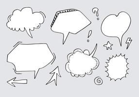 conjunto de vectores de burbujas de discurso de cómics de boceto negro. mensaje de línea de vector de doodle de diálogo de burbuja. ilustración de vector.