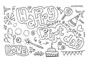 set of hand drawn doodle cartoon objects and symbols on the birthday party. vector