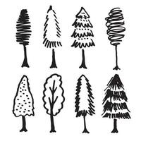 doodle park forest conifer abstract silhouettes outlined trees in black color collection set vector